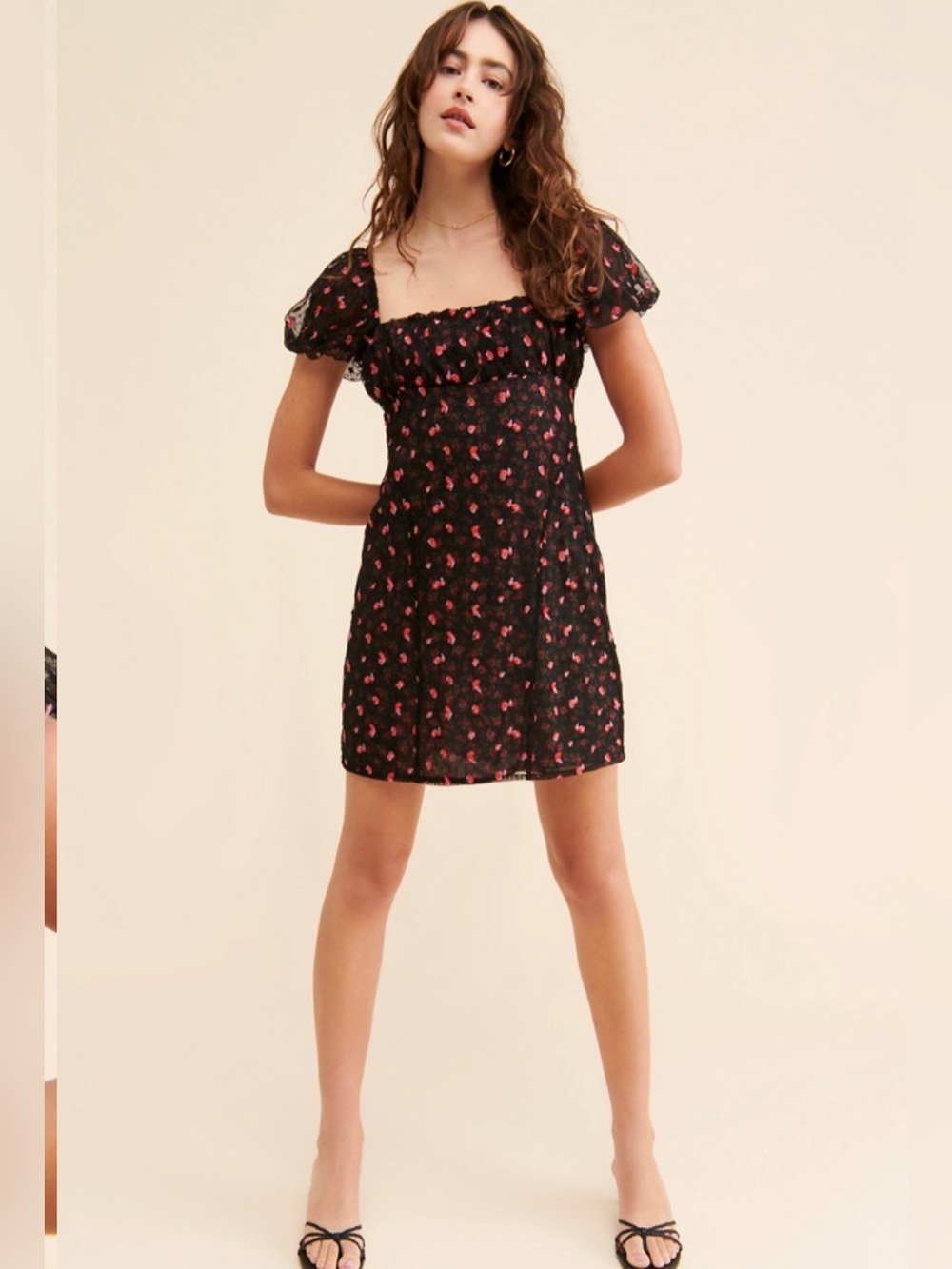 NWT Free People Sugar & Spice Mini Dress | Black & Pink Floral Print